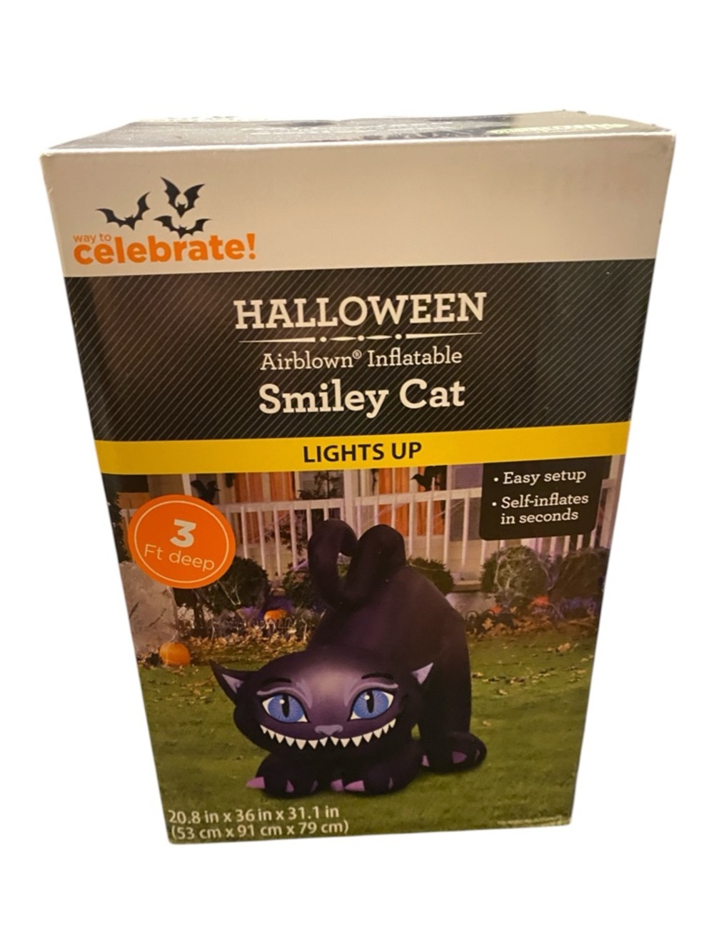 Halloween Airblown Inflatable Smiley Cat - Black & Purple